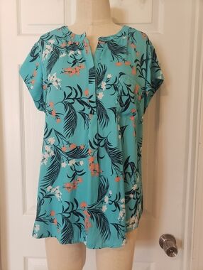 Turquoise Floral Swim Cover-Up Tunic Size XXL